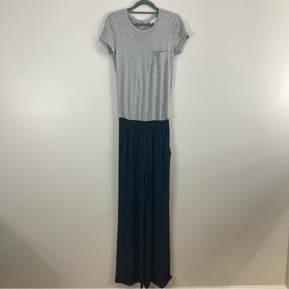Splendid jumpsuit grey jersey top with black flared bottoms Small